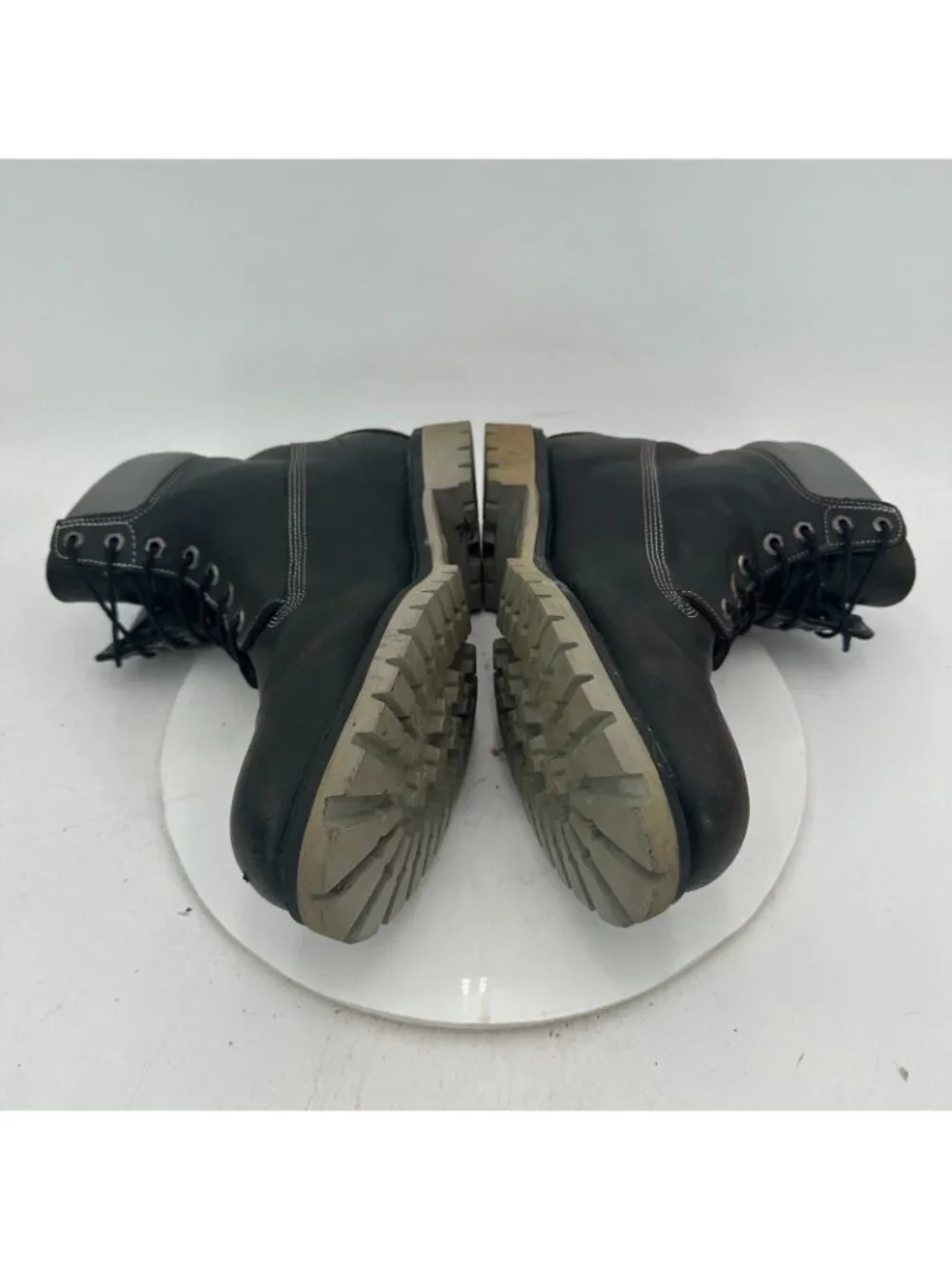 Timberland Men Size 13M Black Leather Silver Stitched Steel Toe Combat Boot